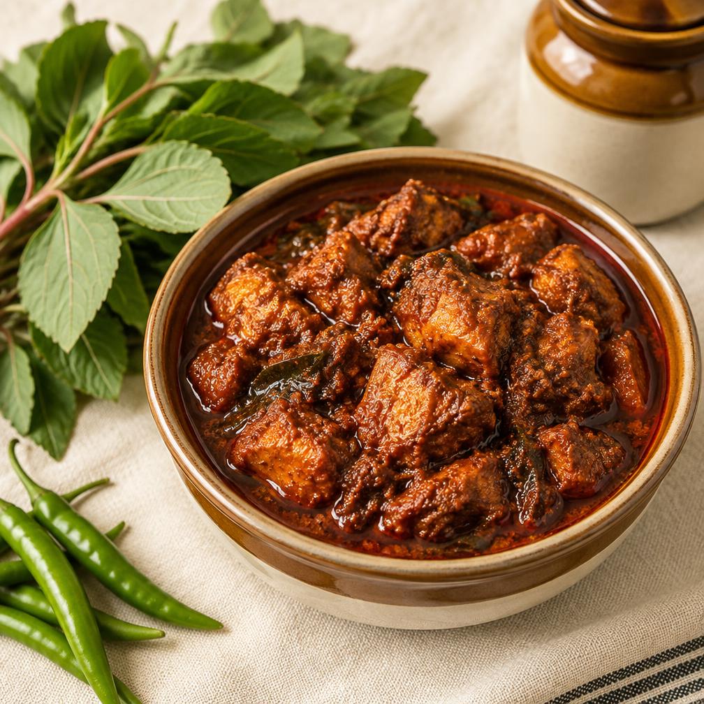 Gongura Chicken Pickle — Tangy gongura leaves folded through tender chicken.